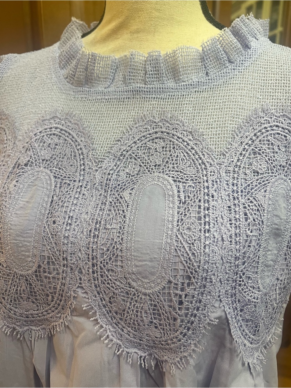 Lilac Crochet Yoke Mini babydoll Dress - Short Sleeve A-Line - Picture 4 of 13
